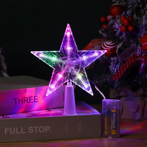 Christmas Tree Topper Star Light LED Transparent Plastic Battery Operated Holiday Glowing Decoration Home Party Ornament
