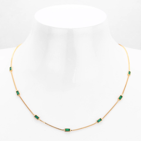 925 Sterling Silver Necklace With Emerald Green Baguette Zirconia Vintage French Retro Style Box Chain Minimalist Jewelry For Women