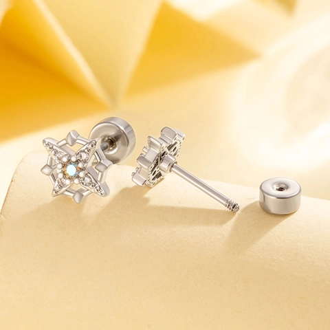 Star Ear Cartilage Stud Titanium Steel Copper Micro Pave Cubic Zirconia Iridescent Stone Helix Piercing Screw Back
