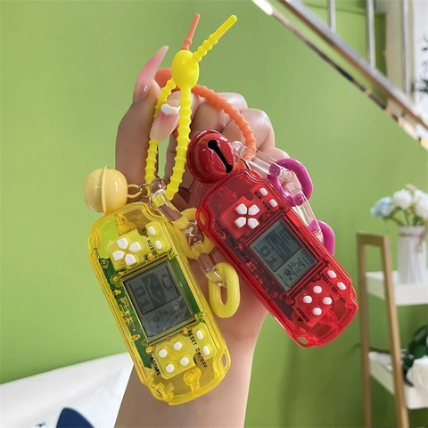Mini Console Portatile Retrò Portachiavi Schermo LCD Puzzle Da Tasca Giocattolo Con Campanello E Cinturino In Silicone