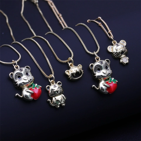 Collana Con Ciondolo Tigre Cartone Animato Rame Placcato Oro Zirconia Smalto Gioielli Animali Regalo Per Donne Ragazze
