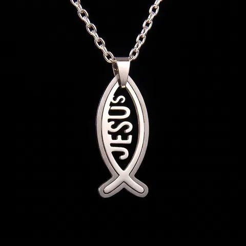 Jezus Vis Ketting Roestvrij Staal Ichthys Hanger Religieuze Christelijke Sieraden Hol Ontwerp Heren Dames Zilvertint