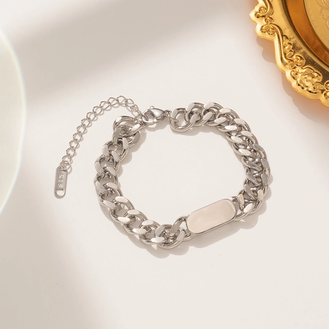Cuban Link Chain ID Armband Edelstahl Nicht Verblassend Polierte Metallstange Verstellbarer Schmuck Für Herren Damen