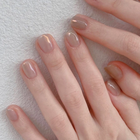 Short Square Round Press On Nails Nude Pink Ice Transparent Artificial Pearl Luster Glossy Artificial False Finger Nails