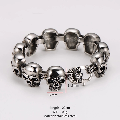 Pulsera De Cadena De Calavera Para Hombre Acero Inoxidable 304 Punk Gótico Vintage Hip Hop Joyería Estilo Biker