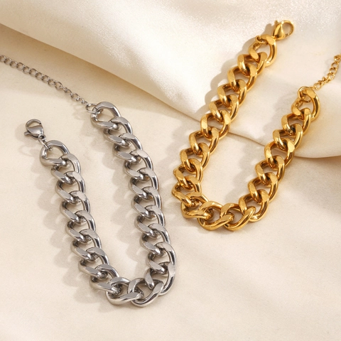 Bracciale A Maglia Cubana In Acciaio Inossidabile Catena Pesante Chiusura A Moschettone Regolabile Gioielli Moda Hip Hop Punk