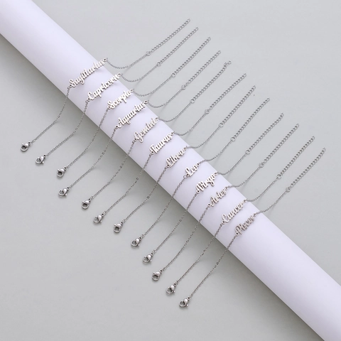 Twelve Zodiac Constellation Bracelet Stainless Steel Letter Name Pendant Dainty Adjustable Chain Jewelry For Women Men