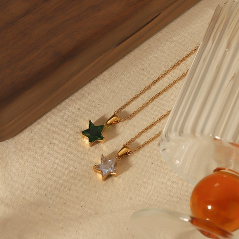 Collier Pendentif Étoile Plaqué Or 18K Acier Inoxydable 304 Avec Strass Incrusté Bijoux De Mode Pour Femmes Style Ins