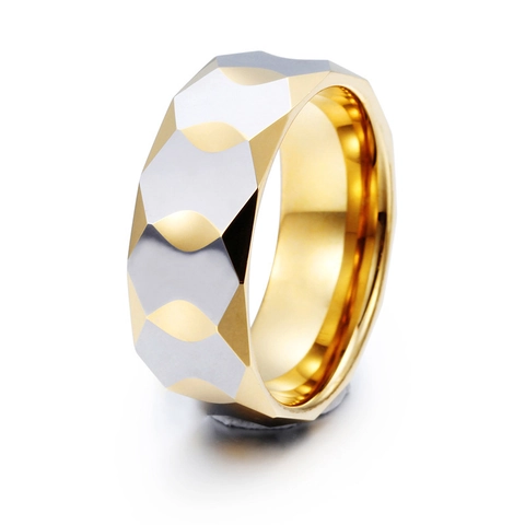 Anello Geometrico Sfaccettato In Acciaio Al Tungsteno Oro Argento Bicolore Gioielli Alla Moda Lucidato A Specchio Unisex