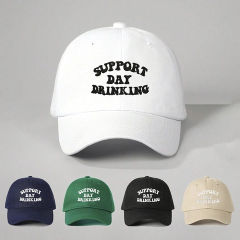 Honkbalpet Support Day Drinking Borduurwerk Polyester Zonbescherming Buiten Unisex Verstelbaar Gebogen Rand