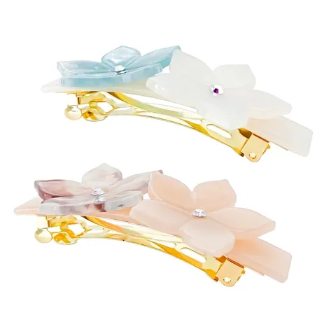 French Style Acetate Flower Hair Clip For Women Elegant Camellia Rhinestone Hair Barrettes Contrast Color Hair Accessories