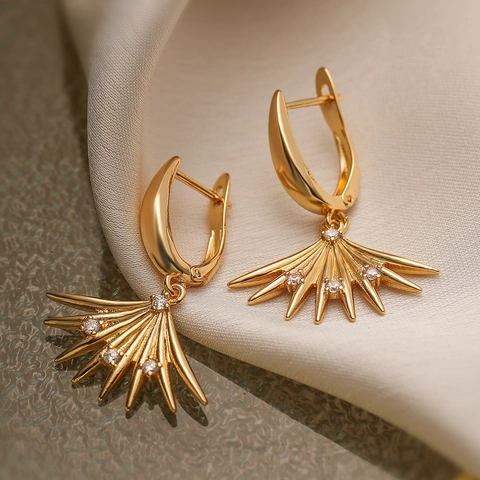 Orecchini a Goccia in Rame a Forma di Fiocco e Ventaglio per Donna Placcati Oro Argento Eleganti Strass Intarsiati Gioielli Minimalisti Regalo