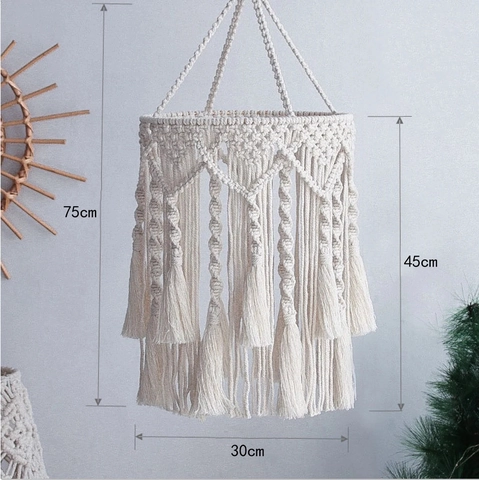 Pantalla de Lámpara de Macramé Hecha a Mano Cuerda Algodón Tejido Borla Tapiz Pared Nórdico Geométrico Decoración