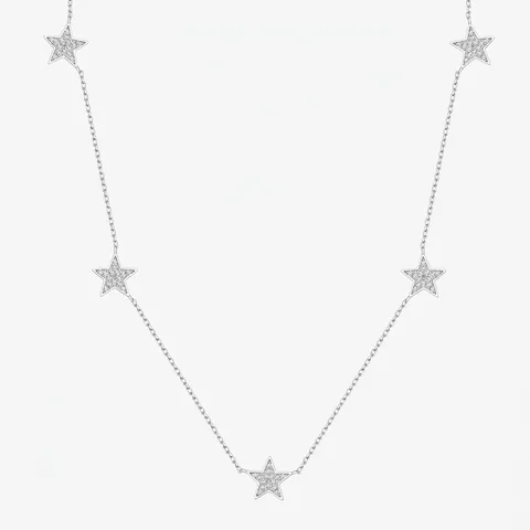 925 Sterling Silver Star Necklace For Women Sweet Five Pointed Stars Clavicle Chain Cubic Zirconia Fashion Jewelry
