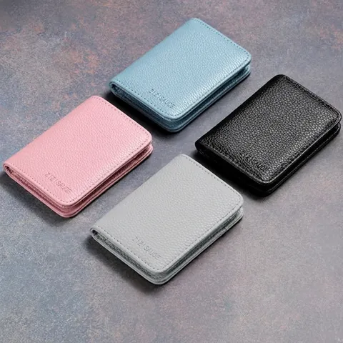 Porta Carte Bifold Pelle Vera Sottile Portafoglio Patente Di Guida Blocco RFID Minimalista Accessori Business Unisex