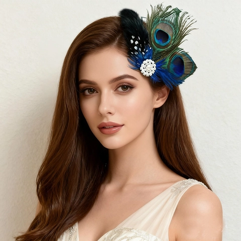 Fermaglio Per Capelli Con Piume Di Pavone Vintage Fascinator Con Strass Per Donna Matrimonio Festa Gatsby Copricapo Iridescente