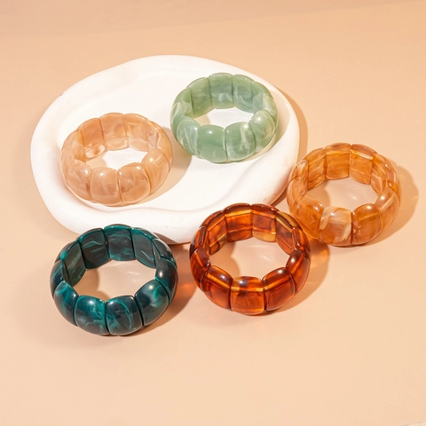 Bracciale Elastico Spesso Resina Acrilica Texture Marmo Blocco Geometrico Gioielli Boho Vintage Per Donne