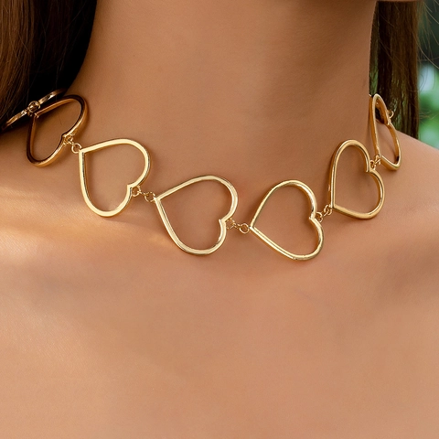 Mode Westlicher Stil Hohl Herz Gliederkette Zinklegierung Galvanisiert Schlüsselbeinkette Choker Schmuck Für Damen Täglich Geschenk