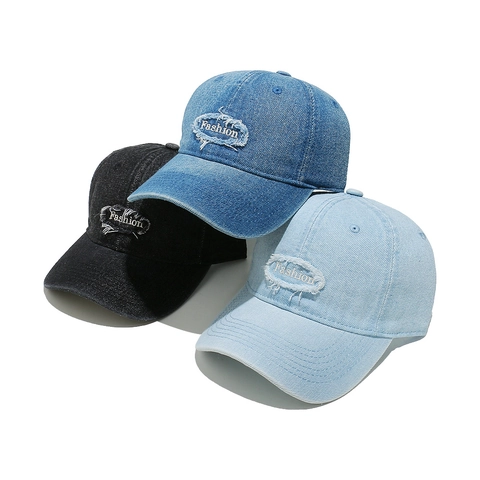 Washed Denim Cotton Baseball Cap Distressed Patch Fashion Letter Embroidery Retro Adjustable Streetwear Hat