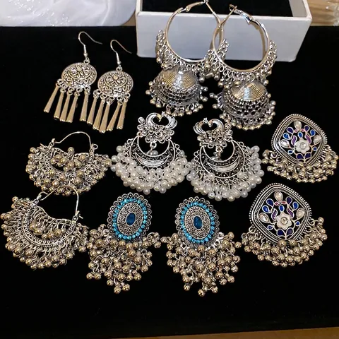 Ethnic Bohemian Drop Earrings With Alloy Rhinestone Enamel And Stainless Steel Earring Post Vintage Jhumka Style Women