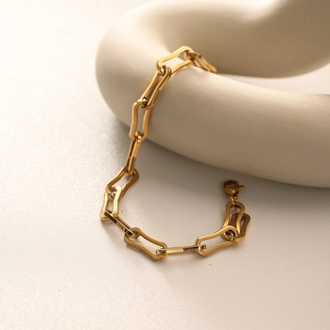 Bracciale A Catena A Maglie A U Geometrico Acciaio Inossidabile Placcato Oro 18K Regolabile Stile Punk Hip Hop Donna