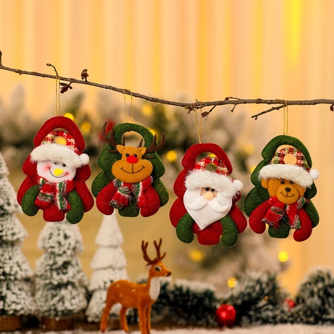 Christmas Tree Hanging Ornaments Plush Felt Santa Snowman Reindeer Bear Doll Pendants Holiday Home Decor Soft Cute