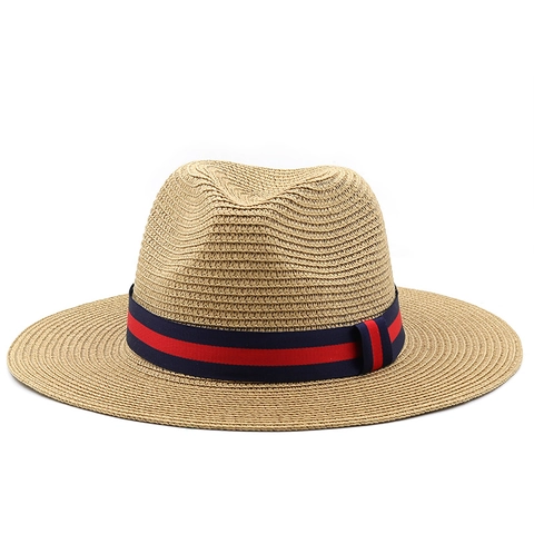 Cappello Fedora Paglia Panama Estivo Tesa Larga Traspirante Carta Protezione Solare Nastro Righe Spiaggia Viaggio Stile Retrò