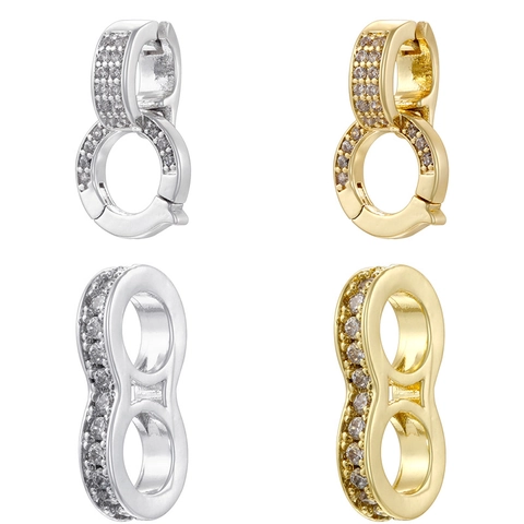 Cierre Conector De Joyería En Forma De Ocho Infinito Micro Pavé Zirconia Cobre Chapado En Oro Componente Para Pulseras DIY