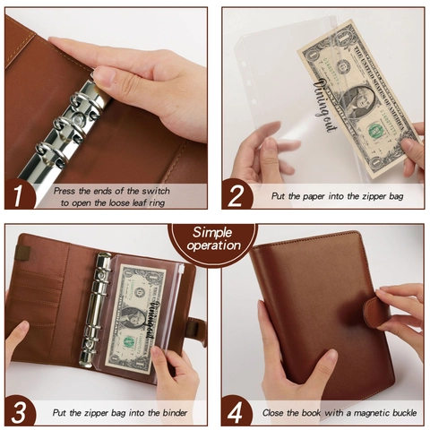 A6 Budget Binder Organizzatore Soldi Buste Contanti Tasche Cerniera Fogli Budget Adesivi Categorie Raccoglitore Anelli