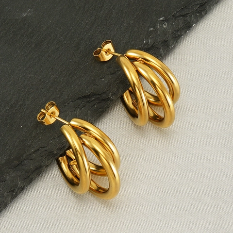 Geometric Multi Layer Hoop Earrings 18K Gold Plated Stainless Steel Triple Hoop Fashion Minimalist Chic Accessories Women