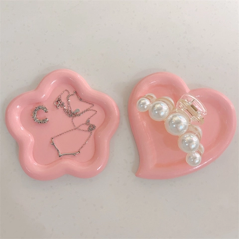 Bandeja de Joyería de Resina Irregular Forma de Corazón Flor Nube Plato de Almacenamiento Minimalista para Pendientes Collar Decoración