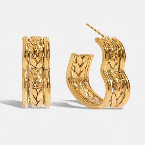 Herz Creolen 18K Vergoldet Edelstahl Geflochtene Struktur Retro Elegante Schmuck Für Frauen
