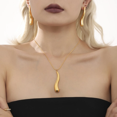 Joyas De Acero Inoxidable Collar Y Pendientes Gota De Agua Fluida Forma De S Curvada Moda Minimalista Mujeres