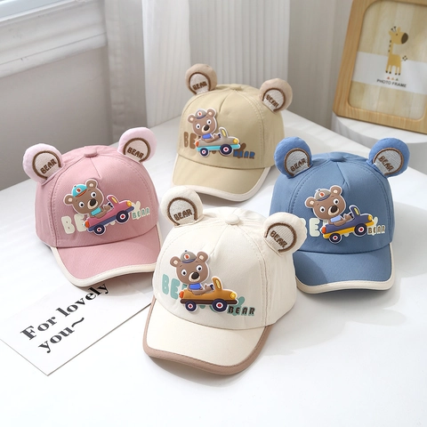 Berretto Da Baseball Per Neonato Cotone Traspirante Cappello Parasole Con Orecchie Di Orso 3D Motivo Orso Cartone Animato Regolabile
