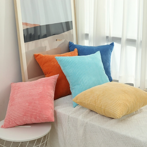 Corduroy Cushion Cover Soft Striped Solid Color Decorative Pillowcase For Sofa Living Room Home Decor Modern Simple Style