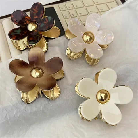 Vintage Flower Hair Claw Clip Acetate Alloy Elegant Floral Shark Hairpin For Women Back Of Head Styling Accessory