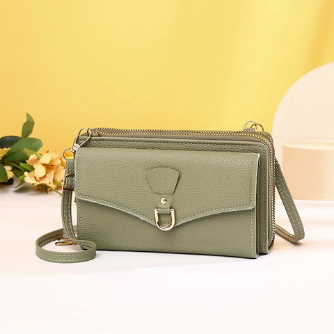 Damen Umhängetasche Handy Tasche PU Leder Litchi Muster Mehrschichtiger Reißverschluss Große Kapazität Portemonnee Schultertasche
