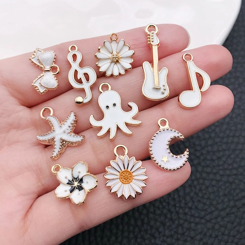 Alloy Enamel Charms White Gold Tone Pendant Jewelry Making Accessory For DIY Necklace Bracelet Crafting Flower Heart Shape