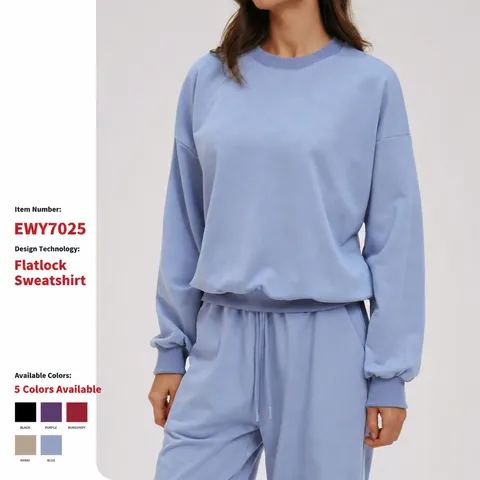 Women Casual Cotton Blend Sweatshirt And Pants Sportswear Crewneck Long Sleeve Drop Shoulder Solid Color Joggers Tracksuit
