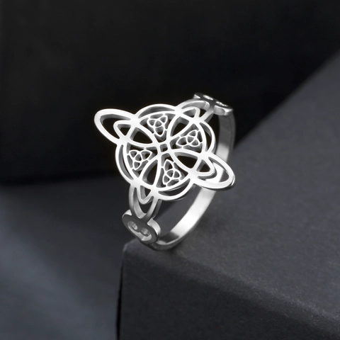 Witch Knot Celtic Knot Ring Stainless Steel Hollow Out Geometric Vintage Jewelry Gift For Women