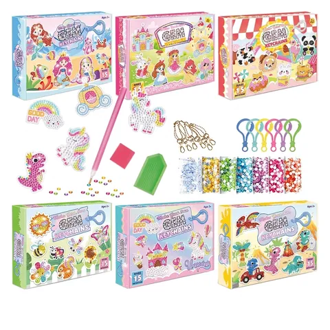DIY Diamond Painting Keychain Kit Acrylic Resin Rhinestone Metal Plastic Cartoon Mermaid Unicorn For Kids Handmade Gift
