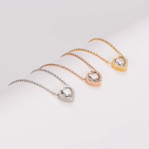 Collar Con Colgante De Corazón Acero Inoxidable 304 Con Circonita Chapado En Oro De 18K Joyería Elegante Para Mujer