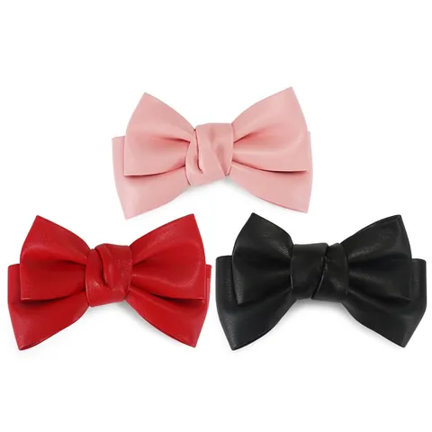 Grote PU Lederen Strik Haarklem Elegante Lychee Textuur Veer Barrette Voor Vrouwen Meisjes Dagelijks Accessoire