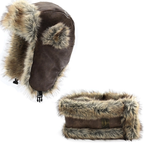 Colbacco Scaldacollo Pelle PU Pelliccia Sintetica Protezione Orecchie Termico Antivento Outdoor Per Uomini Donne