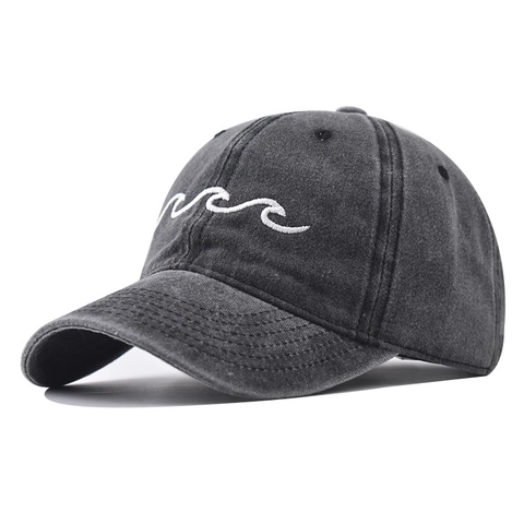 Gorra De Béisbol De Algodón Lavado Vintage Bordado De Olas Sombrero De Sol Ajustable Para Hombres Mujeres Informal Al Aire Libre
