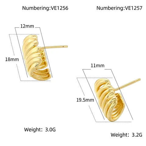 French Vintage Copper Gold Plated Twisted Stud Earrings Geometric Spiral Creative Metallic Tube Earrings For Women Jewelry