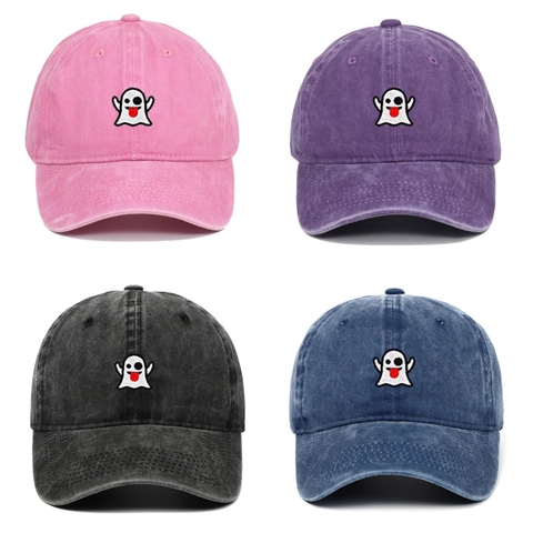 Casquette De Baseball Broderie Fantôme Halloween Coton Lavé Vintage Ajustable Chapeau Papa Protection Solaire Plein Air