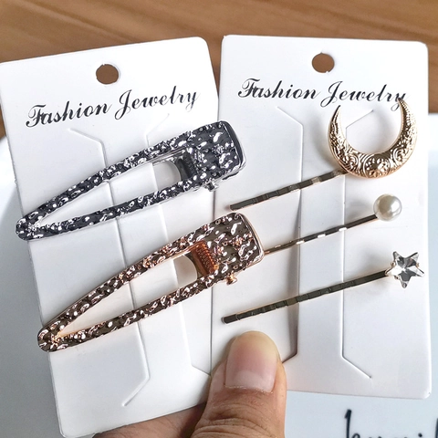 Metal Hair Clips Moon Star Artificial Pearl Rhinestone Alloy Hairpins Korean Style Side Bangs Accessories For Women