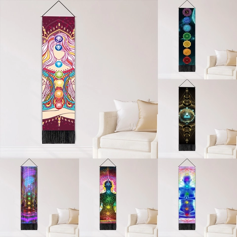 Arazzo Da Parete Meditazione Chakra Cotone Lino Verticale Yoga Quadro Appeso Con Nappe Stile Boho Decor