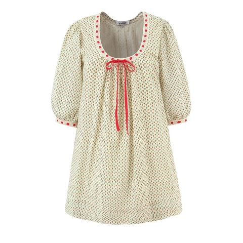 French Style Floral Print Cotton Mini Dress Red Ribbon Bow Puff Sleeves Lace Trim Sweet Lolita Dress For Women
